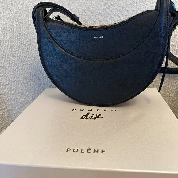 Polene Numero Dix (Number Ten Bag - Monochrome Black Textured leather) - Picture 6 of 15